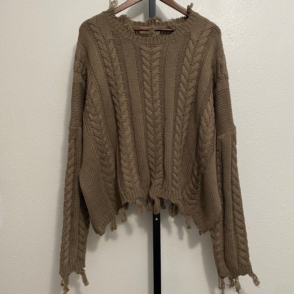 Women's Chunky Cableknit Sloucy Loose Fit Sweater Granola Indie Boho Whimsical